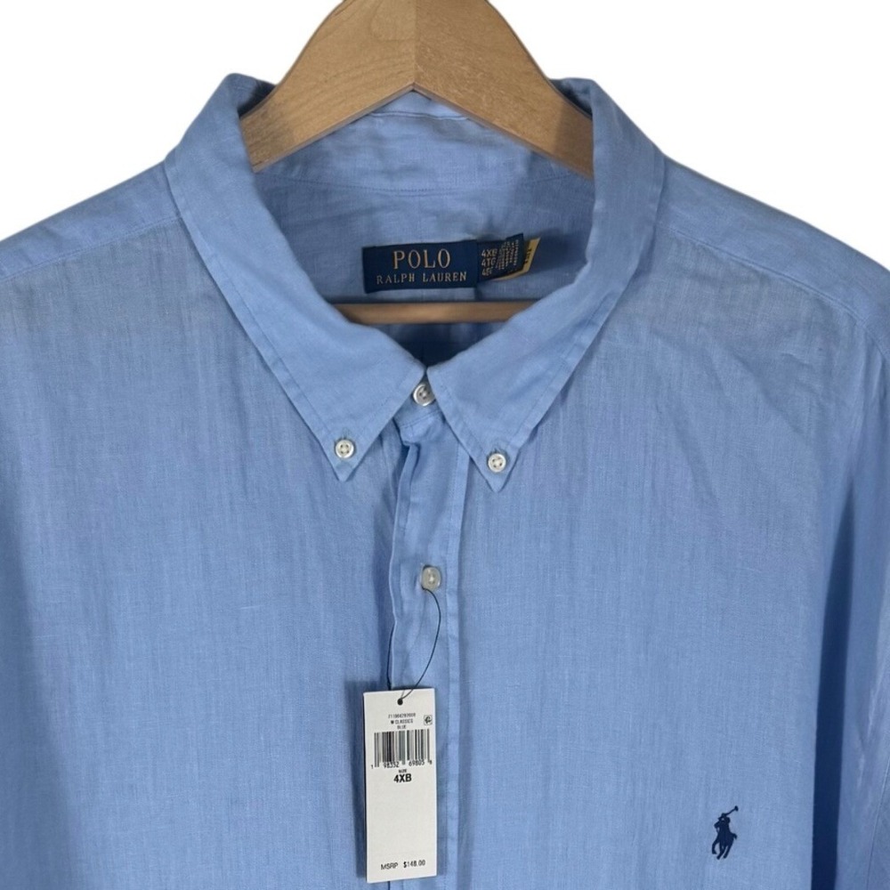 Polo Ralph Lauren Linen Button Down Shirt Mens 4XB Long Sleeve Blue New